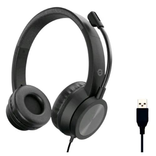 Conceptronic POLONA05B Cuffia Stereo USB con Microfono Riduzione Rumorosita' e Controllo Remoto Cavo 2m Tasto Mute Nero