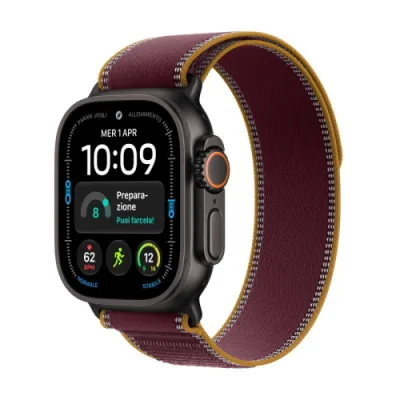Apple Watch Ultra 4 2026 GPS + Cellular 5G Cassa 49mm in Titanio Nero con Trail Loop Borgogna S/M