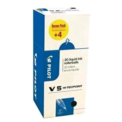 Pilot V5 Penna a Sfera Punta Ad Ago 0,5 mm Inchiostro Liquido Nero Conf 16 + 4 Pz.