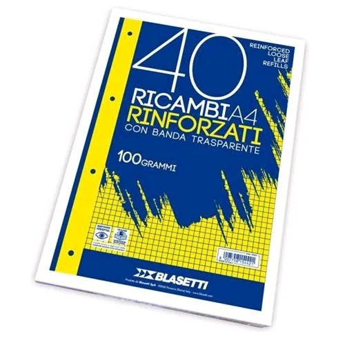 Blasetti Ricambi Rinforzati A4 100 g Righe 1R Bianco 40 Fogli Conf 1 Pz.