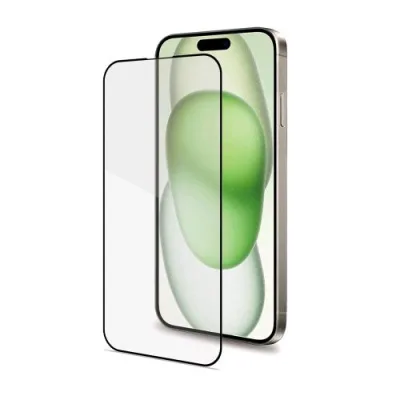 Celly Apple iPHONE 15 Plus Full Glass Proteggi Schermo in Vetro Temperato Trasparente Bordo Colorato Nero