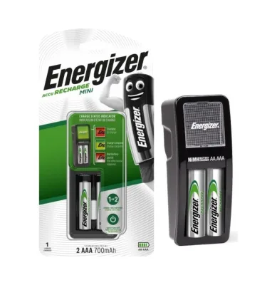 Energizer CH2PC4 Recharge Mini Caricabatterie per Batterie Ricaricabili + 2 Batterie Ricaricabili Aaaa 700mAh Incluse Nella Confezione