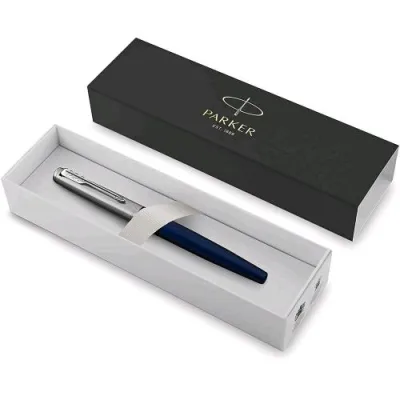 Parker Jotter Royal Blu Penna Stilografica Pennino Medio Dettagli Cromati Inchiostro Blu Confezione Regalo
