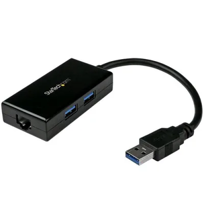 Startech Adattatore USB 3.0 A Ethernet Gigabit con Hub USB a 2 Porte Incorporato Black