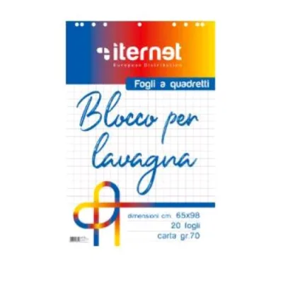 Iternet Blocchi per Lavagna 65X95 cm 20 Fogli a Quadretti con Foratura Bianco Conf 5 Pz.