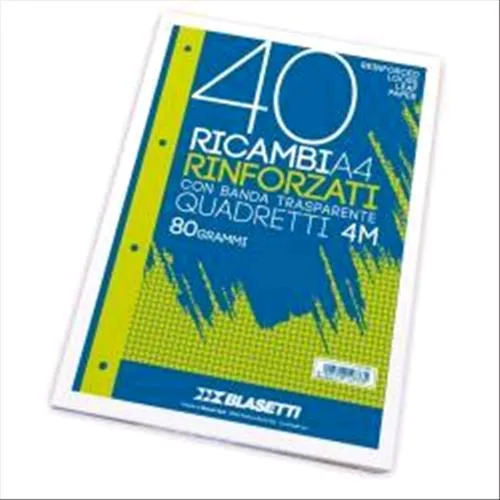 Blasetti Ricambi Rinforzati A4 80 g Quadretti 4M Bianco 40 Fogli Conf 1 Pz.