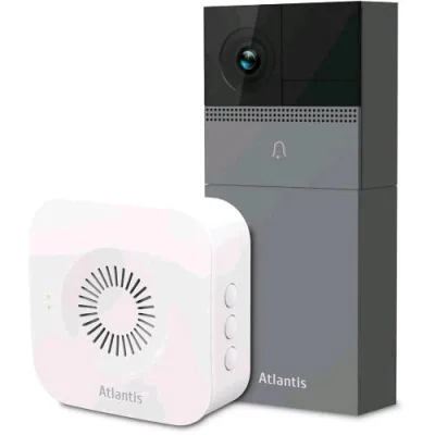 Atlantis Land Atlantis DB910 Videocitofono Wireless da Esterno Telecamera 2MP Full HD Sensore Pir Compatibile Google Home/Nest ed Amazon Alexa Echo Show IR LED Slot Micro-SD Campanello App di Gestione Grigio