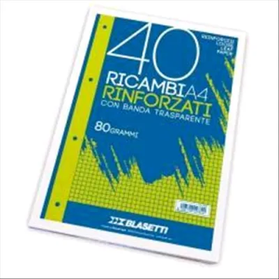 Blasetti Ricambi Rinforzati A4 80 g Quadretti 5M Bianco 40 Fogli Conf 1 Pz.