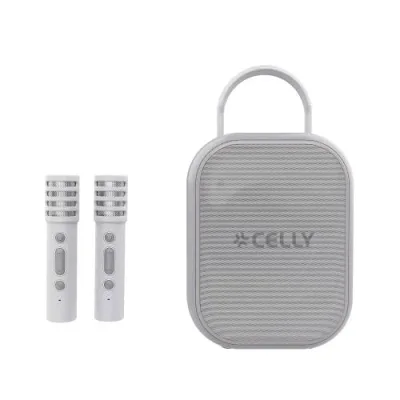 Celly PARTYKIDS2 Speaker Wireless 10 W con 2 Microfoni Wireless con Effetti Vocali per Bambini Luci RGB Vano Portamicrofoni Sul Retro Dello Speaker Grigio