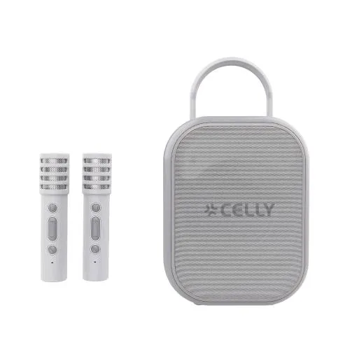 Celly PARTYKIDS2 Speaker Wireless 10 W con 2 Microfoni Wireless con Effetti Vocali per Bambini Luci RGB Vano Portamicrofoni Sul Retro Dello Speaker Grigio