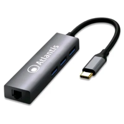 Atlantis Land Atlantis Hub Adattatore da USB Type_C a LAN + USB-3.0 A 3 Porte Cavo 8 cm
