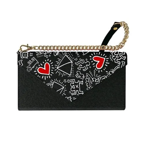 Celly Phone Bag Keith Haring Custodia a Portafoglio per Smartphone fino a 6.7'' Chiusura con Flap Magnetico con Laccio da Polso e Tracolla Nero