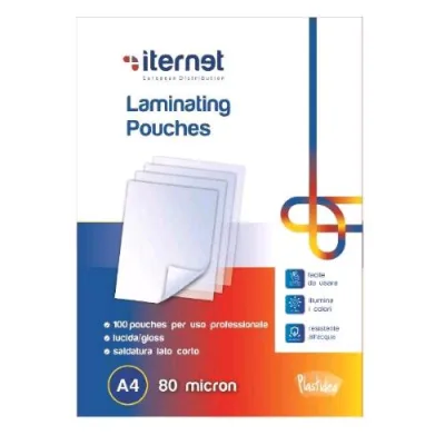 Iternet Pouches per Plastificatrice 297X210 mm A4 80 MY Trasparente Conf 100 Pz.