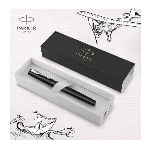 Parker Vector XL Penna Roller Punta F Corpo Nero Metallizzato Puntale Cromato Inchiostro Nero Confezione Regalo