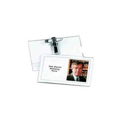 Lebez Portabadge Semirigido 50X90 mm in Plastica con Spilla e Clip Trasparente Conf 50 Pz.