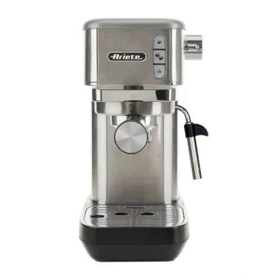 Ariete 1380, Macchina da Caff' in Metallo Compatibile con Caffe' in Polvere e Cialde Ese 15 Bar Filtro 1 o 2 Tazze, Lancia per Cappuccino, 1300W, Silver