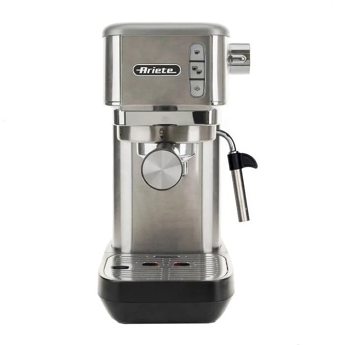 Ariete 1380, Macchina da Caff' in Metallo Compatibile con Caffe' in Polvere e Cialde Ese 15 Bar Filtro 1 o 2 Tazze, Lancia per Cappuccino, 1300W, Silver