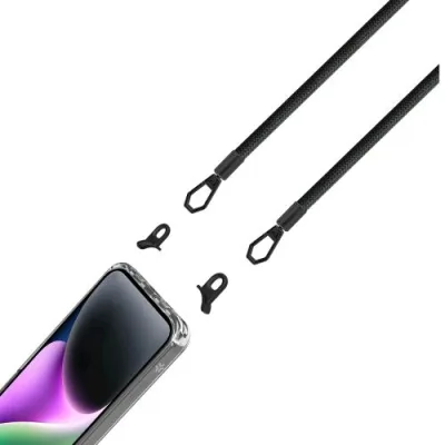 Celly Apple iPHONE 15 Pro Max Freedom Case + Lacet Cover in Tpu + Policarbonato Trasparente con Laccio da Collo Nero