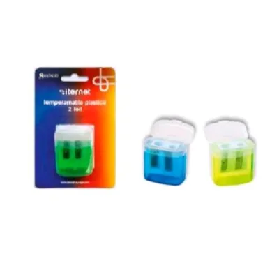 Iternet Temperino 2 Fori in Plastica con Sebratoio Confezione in Blister Colori Assortiti 1 Pz.