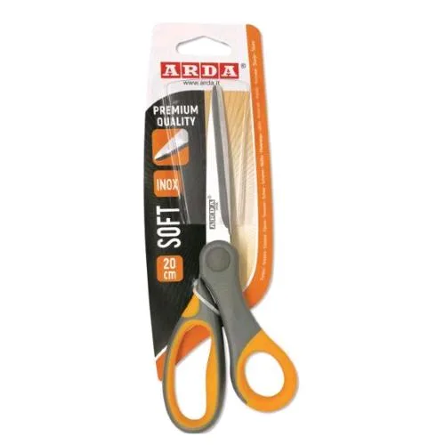 ARDA Forbice Soft Lama in Acciaio a Punta 20 cm Manico in Materiale Plastico Soft Grip 20 Colori Assortiti