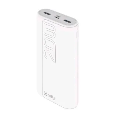 Celly Power Bank PD20W 20.000 mAh Pro Power 2XUSB-A 1XUSB-C 1XMICROUSB White