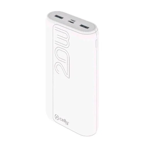 Celly Power Bank PD20W 20.000 mAh Pro Power 2XUSB-A 1XUSB-C 1XMICROUSB White