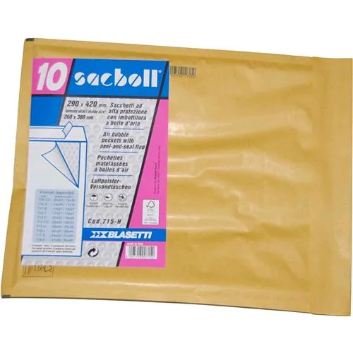 Blasetti Sacboll Buste di Carta a Sacco Imbottite Autoadesive Int. 260X360 mm Col. Avana Conf 10 Pz.
