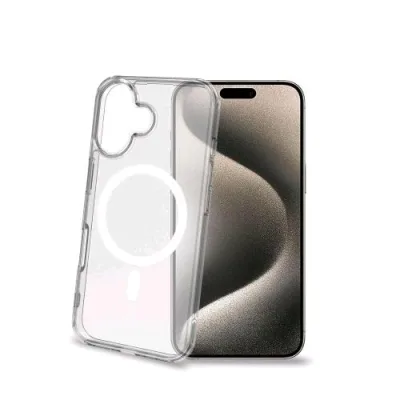 Celly Apple iPHONE 16 Cover in Morbido Tpu Trasparente Compatibile Magsafe Modulo Magnetico Circolare Integrato Bianco