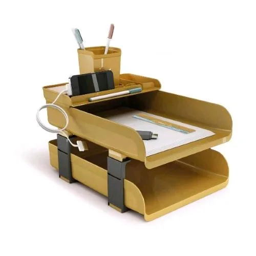 ARDA Kit Scrivania Vintage Caramel 2 Portacorrispondenza con Distanziali 1 Bacinella 1 Portapenne e 1 Righello da 16 cm Ocra