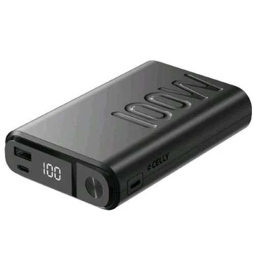 Celly Powerbank 20.000mAh PD 100 W con Display LED Integrato 1 Porta di Ingresso USB-C, 2 Porte di Uscita USB-C e 1 Porta di Uscita USB-A