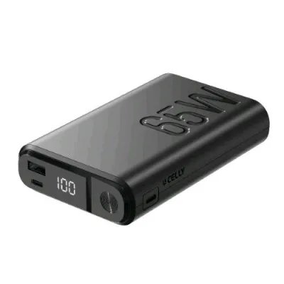 Celly Powerbank 20.000mAh PD 65 W con Display LED Integrato 1 Porta di Ingresso USB-C, 2 Porte di Uscita USB-C e 1 Porta di Uscita USB-A