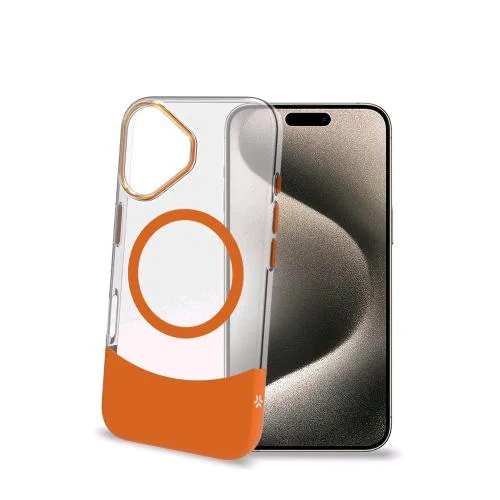 Celly Apple iPHONE 16 Cover in Tpu Magsafe Trasparente Parte Inferiore in Materiale Soft-Touch Removibile Arancione