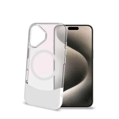 Celly Apple iPHONE 16 Cover in Tpu Magsafe Trasparente Parte Inferiore in Materiale Soft-Touch Removibile Bianco