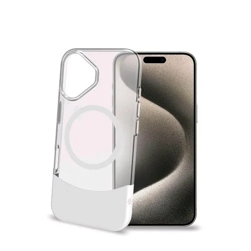 Celly Apple iPHONE 16 Cover in Tpu Magsafe Trasparente Parte Inferiore in Materiale Soft-Touch Removibile Bianco
