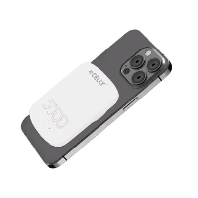Celly Powerbank 5.000mAh Magsafe 10 W LED Allineamento Magnetico per gli Ultimi Modelli di iPHONE Bianco