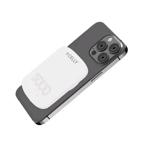Celly Powerbank 5.000mAh Magsafe 10 W LED Allineamento Magnetico per gli Ultimi Modelli di iPHONE Bianco