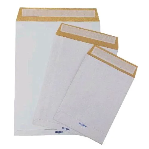 Blasetti Secursac Bust a Sacco Rinforzate in Carta Kraft con Film Antistrappo 230X330 mm Chiusura Adesiva Bianco Conf 100 Pz.