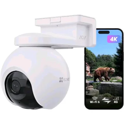 Ezviz EB8 Pro 4K 4G Telecamera Motorizzata da Esterno a Batteria Wi-Fi + 4G LTE Rilevamento di Persone/Veicoli/Animali, Modalità Aov Registrazione 24/7, Visione Notturna a Colori