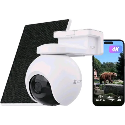 Ezviz EB8 PRO4G Kit Telecamera da Esterno Motorizzata 4K Modulo 4G + Wi-Fi a Batteria + Pannello Solare di Ricarica GPS Integrato Rilevamento di Persone/Veicoli/Animali