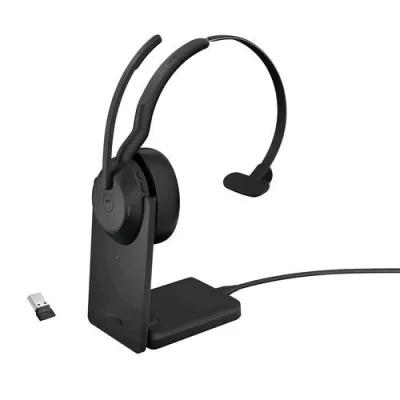 Jabra EVOLVE2 55 Auricolare a Padiglione con Microfono Bluetooth ANC con Cavo e Senza Cavo per Ufficio Base di Ricarica Nero