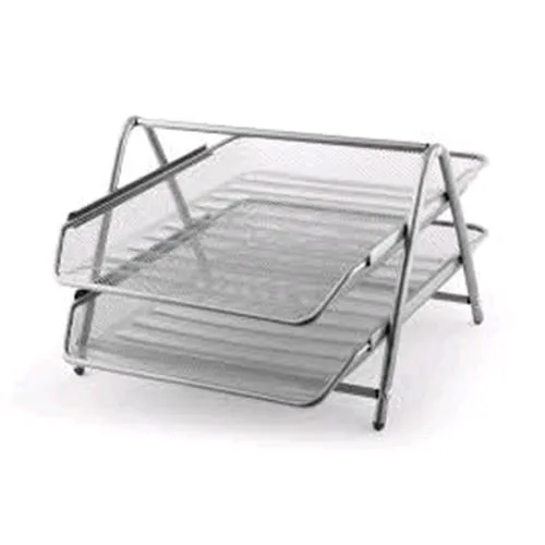 Lebez Set Portacorrispondenza in Rete Metallica 2 Scomparti CM 35.5X30X21COLORE Argento
