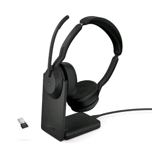 Jabra EVOLVE2 55 Duo MS LINK380 Cuffie Stereo con Micofono Wireless Bluetooth a Padiglione Cancelazione Attiva del Rumore con Base di Ricarica USB-A Black
