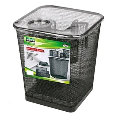 Lebez Set Ufficio 6 Pezzi in Metallo con Cestino Gettacarte Col. Nero