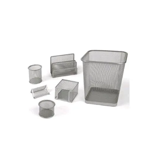 Lebez Set Ufficio 6 Pezzi in Metallo con Cestino Gettacarte Col. Silver