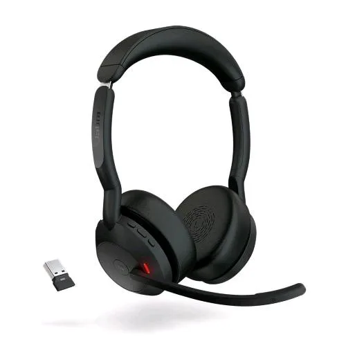 Jabra EVOLVE2 55 Duo Uc Link 380A Cuffie Stereo Wireless Bluetooth con Microfono Profesionali On-Ear Cancellazione Attiva del Rumore Jabra Direct Jabra Sound+ Jabra Xpress Black