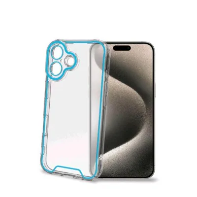 Celly Apple iPHONE 16 Custodia in Tpu Trasparente con Bordi Che Si Illuminano al Buio di Blu