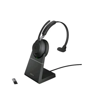Jabra EVOLVE2 65 Cuffia Monoaurale con Microfono Wireless Uc Supporto di Ricarica Adattatore Bluetooth USB Tipo a Nero