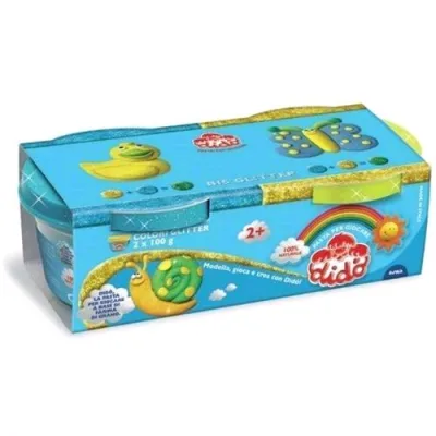 DIDO Bis Glitter Pasta da Modellare 2 Vasetti 100 g 0GIALLO -Azzurro Conf 2 Pz.