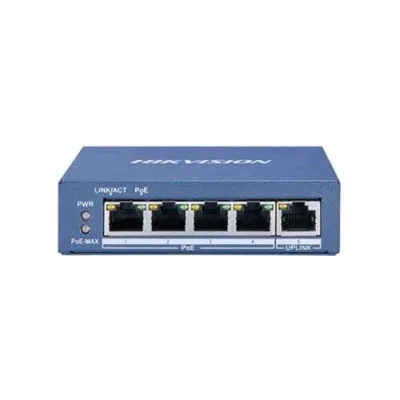 Hikvision DS-3E0505P-E Switch Non Gestito L3 4 Porte LAN RJ-45 10/100/1000 Mbps POE + 1 Porta Uplink Colore Blu
