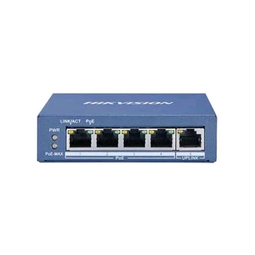 Hikvision DS-3E0505P-E Switch Non Gestito L3 4 Porte LAN RJ-45 10/100/1000 Mbps POE + 1 Porta Uplink Colore Blu